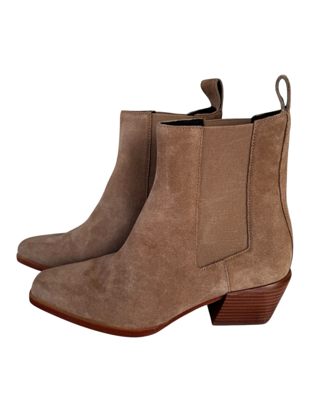 Rag & Bone Taupe Suede Rover Square Toe Cuban Heel Chelsea Boots SZ:37/7. NWT
